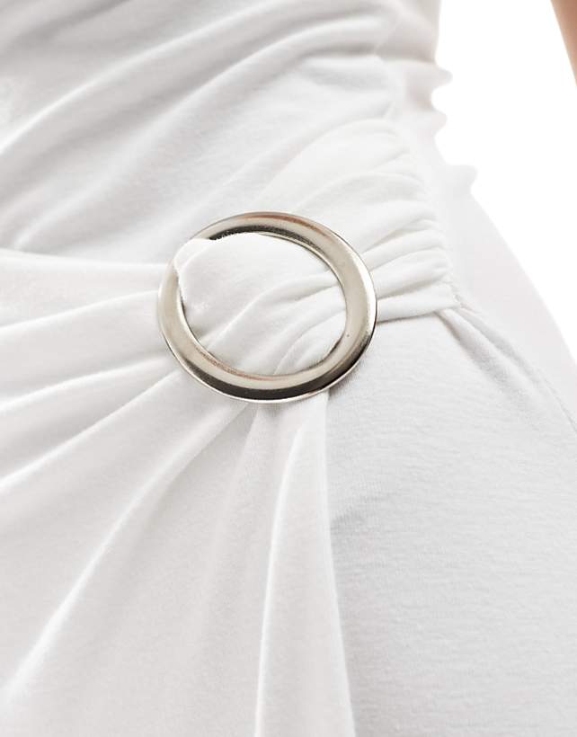 Asos 4th & Reckless Sleeveless Drape Wrap Ring Detail Maxi Dress In White