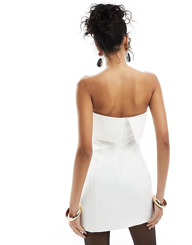 Asos 4th & Reckless Tailored Bandeau Fold Detail Mini Dress In White