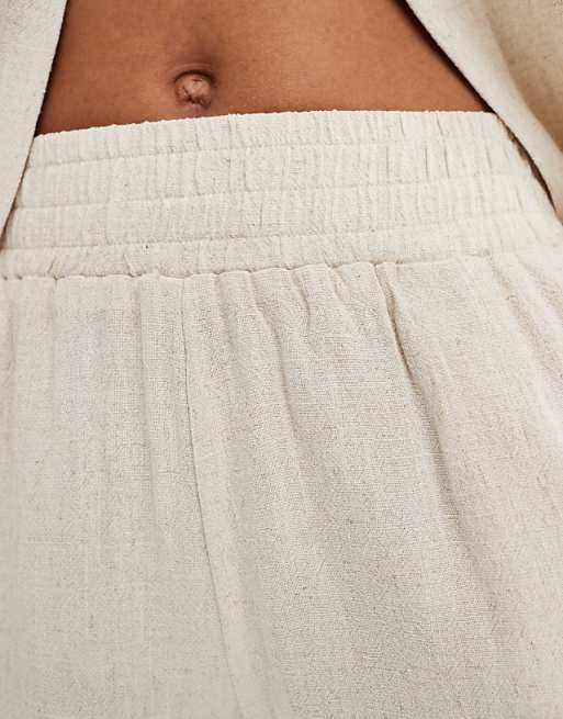 Asos 4th & Reckless Tall Linen Shirred Waist Shorts In Beige