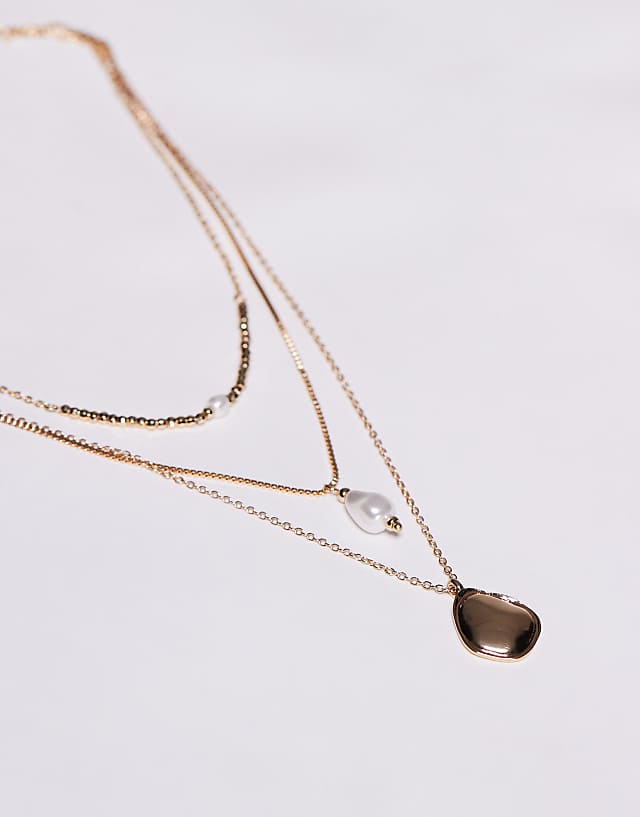 Asos 8 Other Reasons 18ct Gold Plated Multirow Circle Drop And Pearl Pendant Necklace