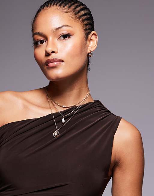Asos 8 Other Reasons 18ct Gold Plated Multirow Circle Drop And Pearl Pendant Necklace