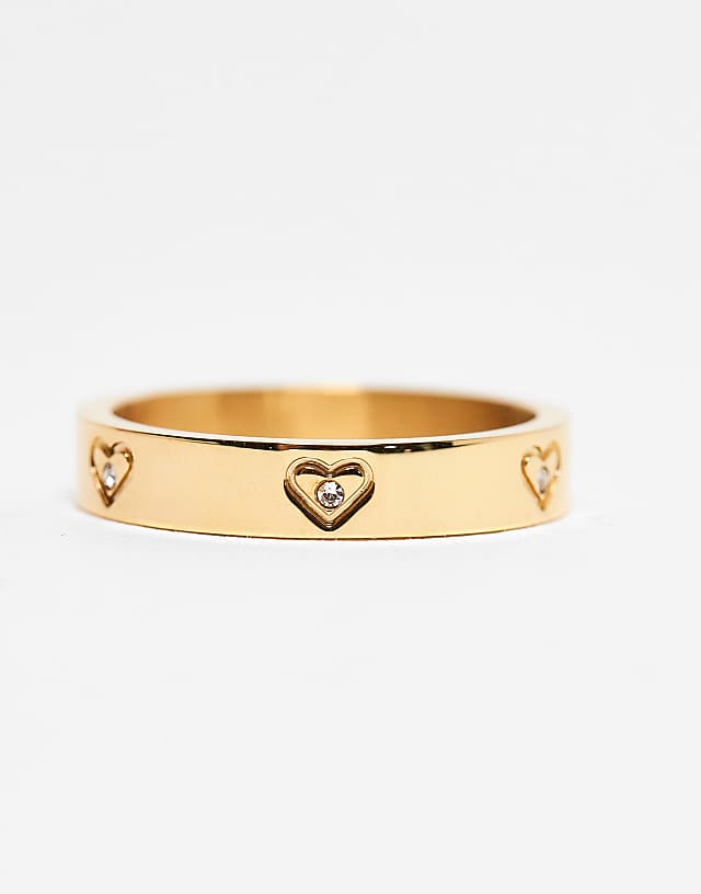 Asos Abbott Lyon Crystal Heart Ring In 18k Gold Plated Waterproof Stainless Steel