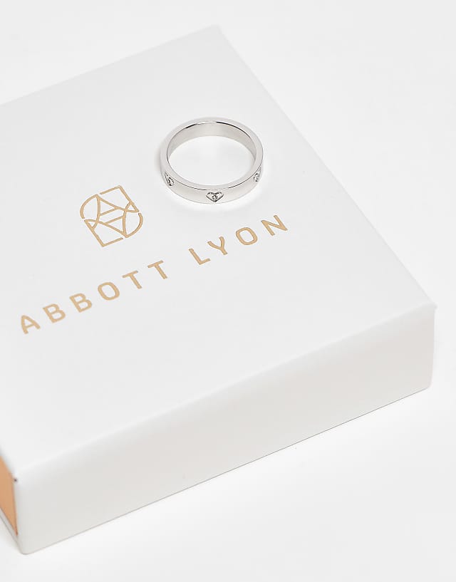 Asos Abbott Lyon Crystal Heart Ring In Silver Plated Waterproof Stainless Steel