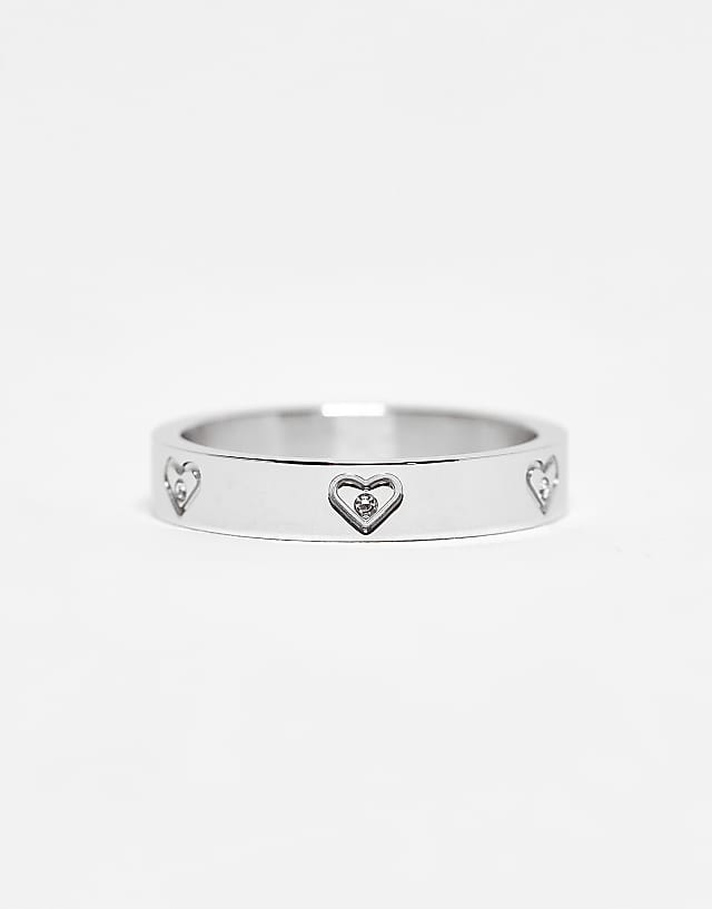 Asos Abbott Lyon Crystal Heart Ring In Silver Plated Waterproof Stainless Steel
