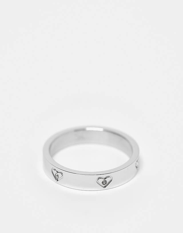 asos Abbott Lyon crystal heart ring in silver plated waterproof stainless steel