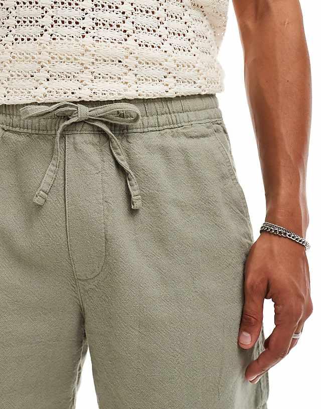 Asos Abercrombie & Fitch 6inch Pull On Drawstring Linen Garment Dyed Shorts In Mid Green