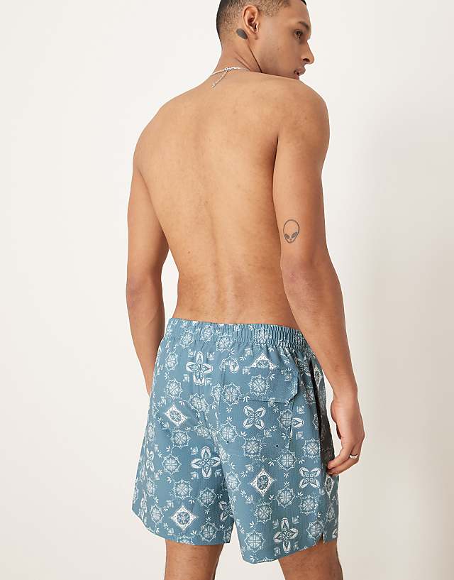 Asos Abercrombie & Fitch 7 Inch Drawstring Swimming Trunks In Blue Bandana Print