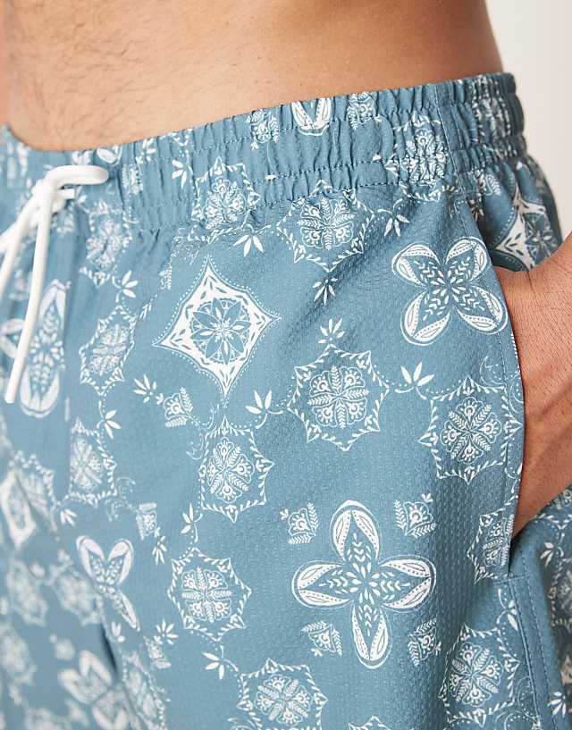 Asos Abercrombie & Fitch 7 Inch Drawstring Swimming Trunks In Blue Bandana Print