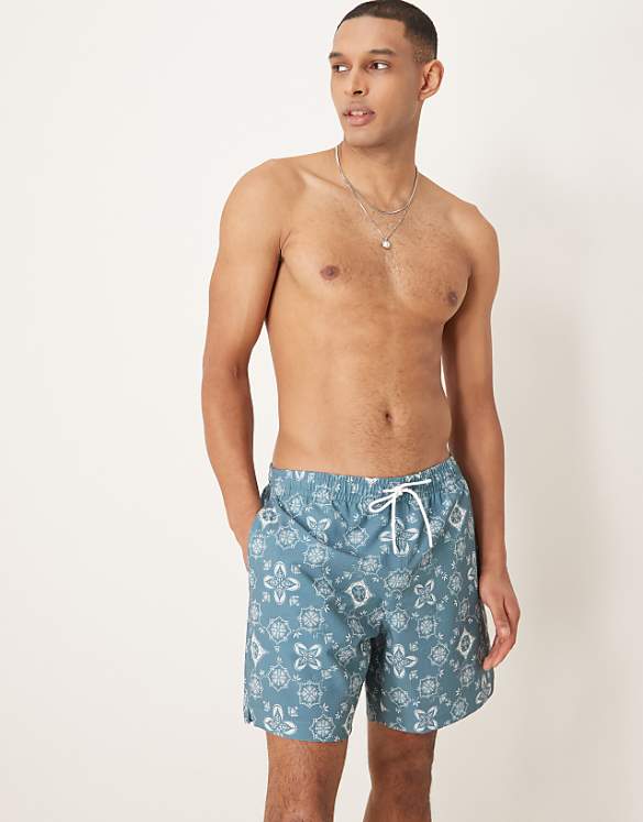 asos Abercrombie & Fitch 7 inch drawstring swimming trunks in blue bandana print