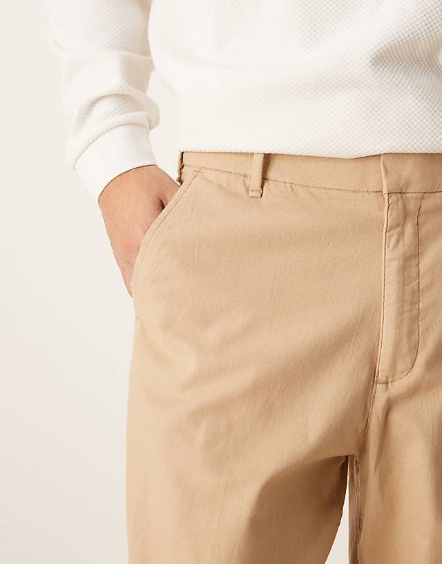 Asos Abercrombie & Fitch Baggy Linen Trouser In Beige