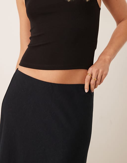 Asos Abercrombie & Fitch Bias Cut Linen Blend Maxi Skirt In Black