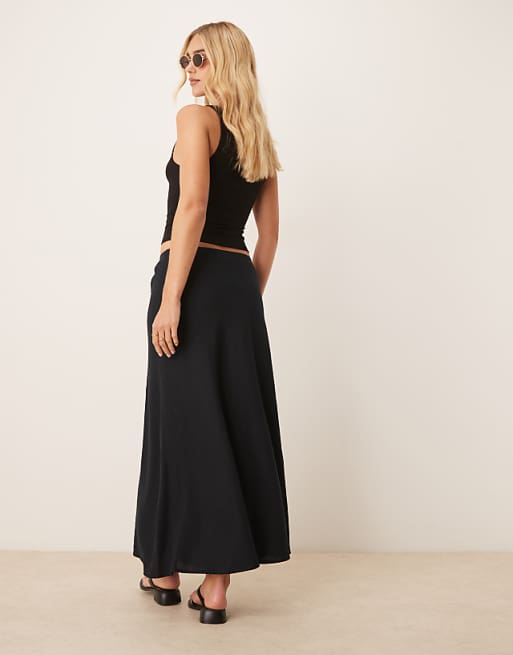 Asos Abercrombie & Fitch Bias Cut Linen Blend Maxi Skirt In Black