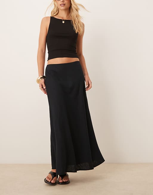 Asos Abercrombie & Fitch Bias Cut Linen Blend Maxi Skirt In Black