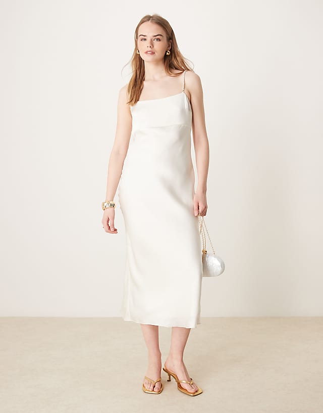 asos Abercrombie & Fitch bridal pearl strap slip maxi dress in white