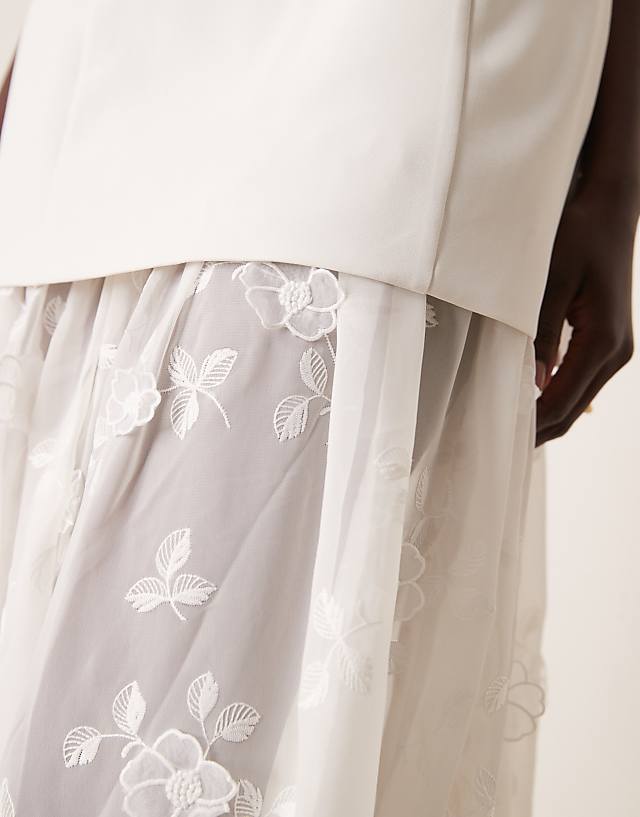 Asos Abercrombie & Fitch Bridal Sheer Skirt Applique Lace Maxi Dress In Off White