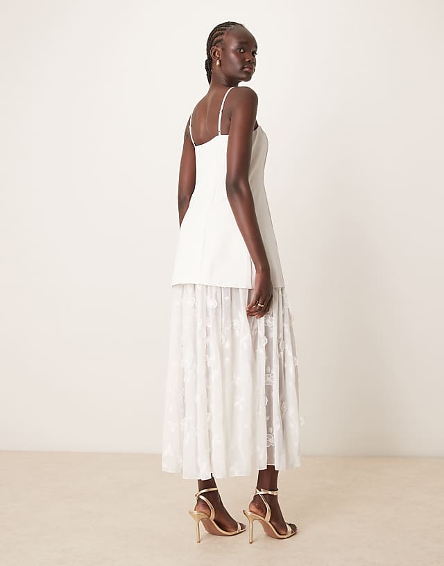 Asos Abercrombie & Fitch Bridal Sheer Skirt Applique Lace Maxi Dress In Off White