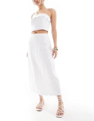 Asos Abercrombie & Fitch Co-ord Linen Scallop Edged Top And Midi Skirt In White