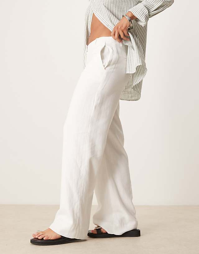 Asos Abercrombie & Fitch Curve High Rise Linen Tailored Trousers In White