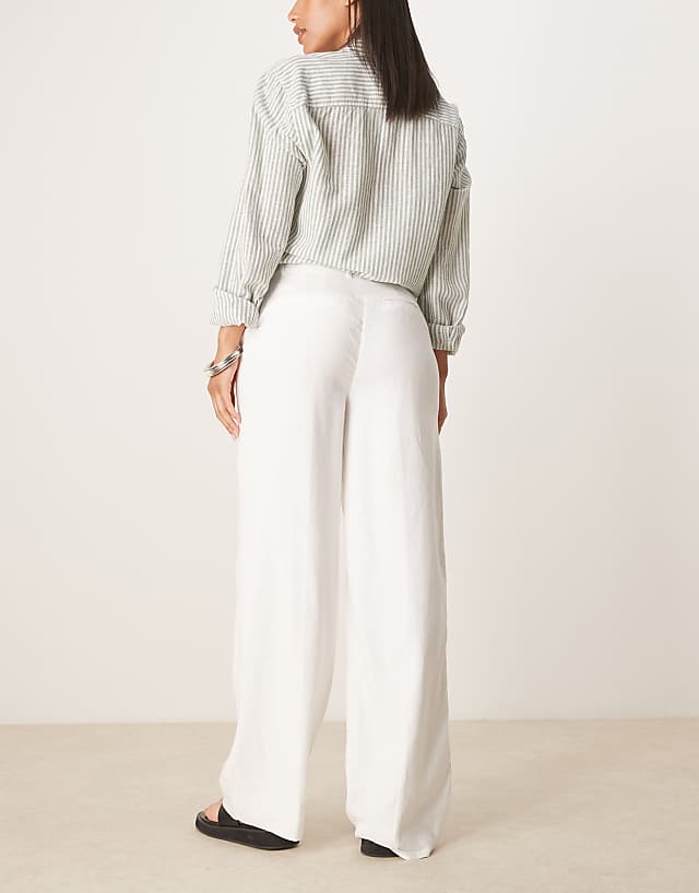 Asos Abercrombie & Fitch Curve High Rise Linen Tailored Trousers In White