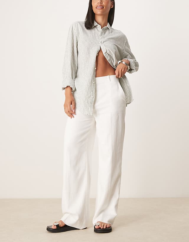asos Abercrombie & Fitch curve high rise linen tailored trousers in white
