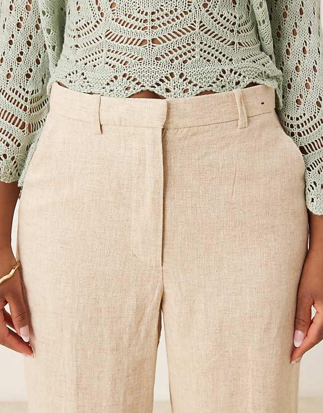 Asos Abercrombie & Fitch Curve Love Linen High Rise Tailored Trousers In Oatmeal