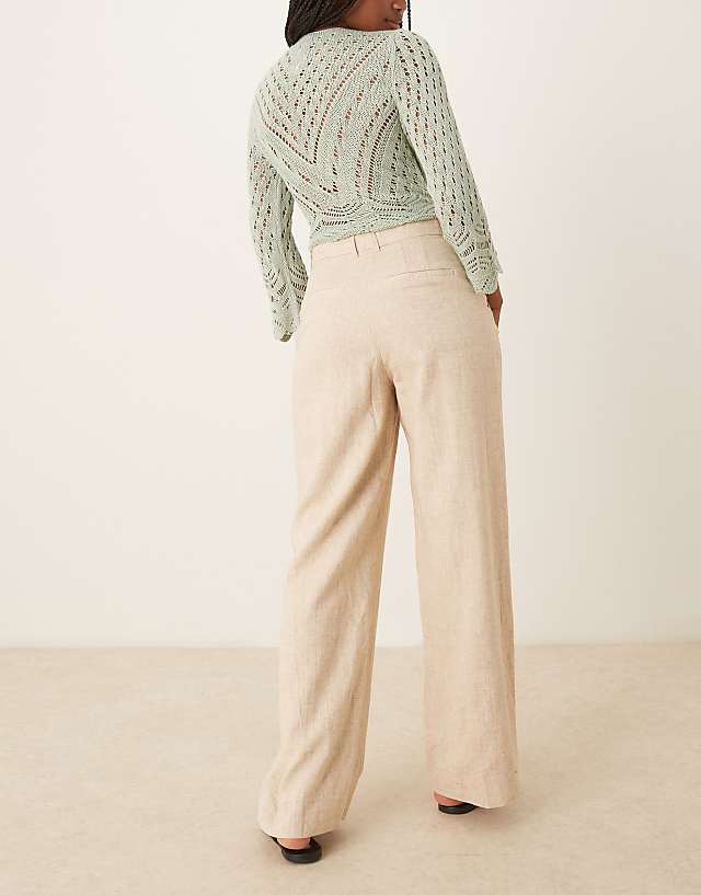 Asos Abercrombie & Fitch Curve Love Linen High Rise Tailored Trousers In Oatmeal