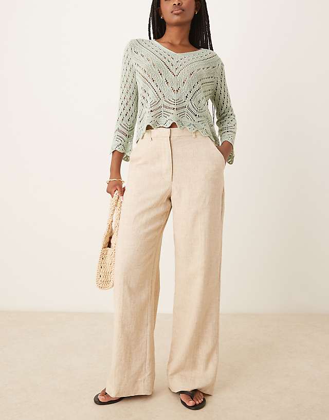 Asos Abercrombie & Fitch Curve Love Linen High Rise Tailored Trousers In Oatmeal