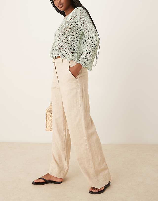 asos Abercrombie & Fitch curve love linen high rise tailored trousers in oatmeal