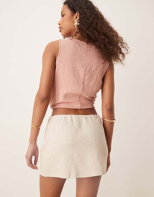 Asos Abercrombie & Fitch Draped Linen Blend Skirt In Stone