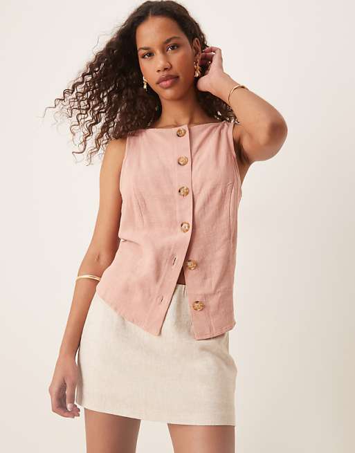 asos Abercrombie & Fitch draped linen blend skirt in stone