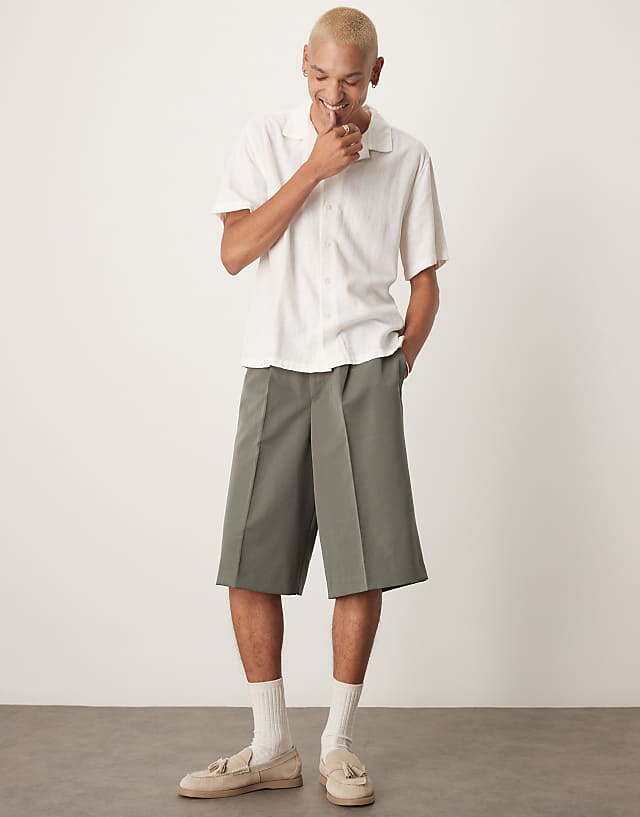 Asos Abercrombie & Fitch Linen Collar Detail Short Sleeve Shirt In White