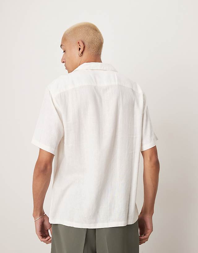 Asos Abercrombie & Fitch Linen Collar Detail Short Sleeve Shirt In White