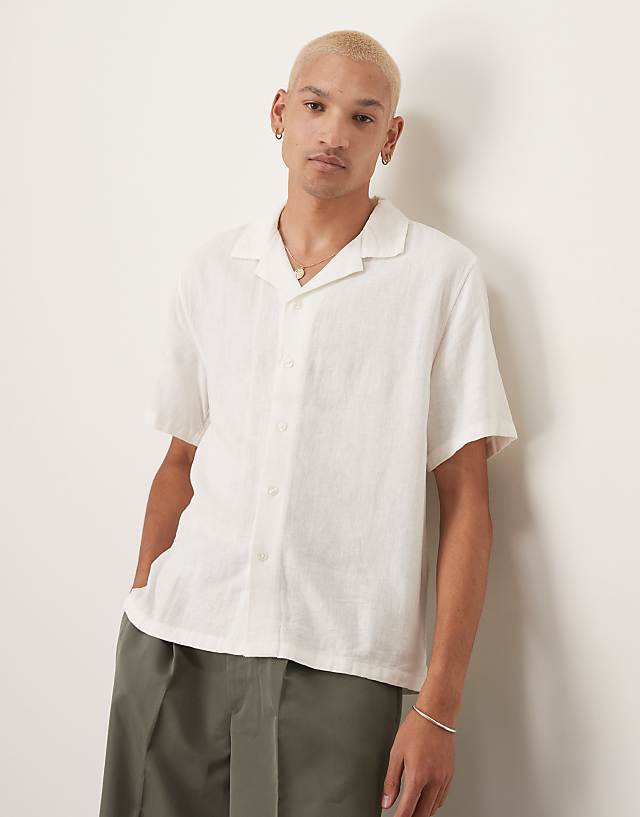 asos Abercrombie & Fitch linen collar detail short sleeve shirt in white