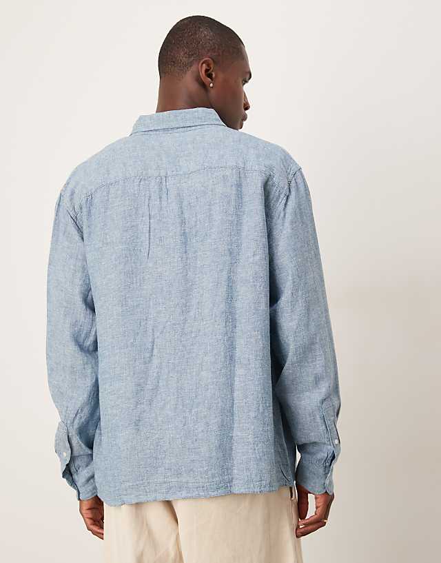 Asos Abercrombie & Fitch Long Sleeve Icon Logo Linen Shirt In Cream