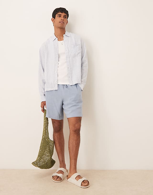 Asos Abercrombie & Fitch Long Sleeve Linen Shirt In Blue Stripe