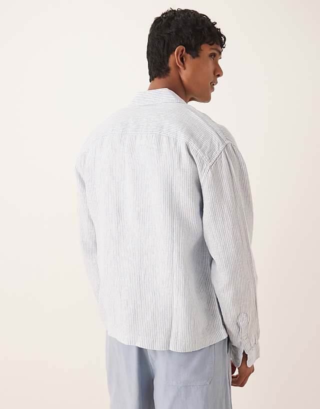 Asos Abercrombie & Fitch Long Sleeve Linen Shirt In Blue Stripe