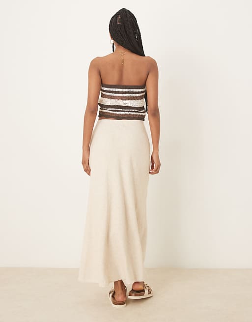 Asos Abercrombie & Fitch Mid Rise Linen Maxi Skirt In Oatmeal