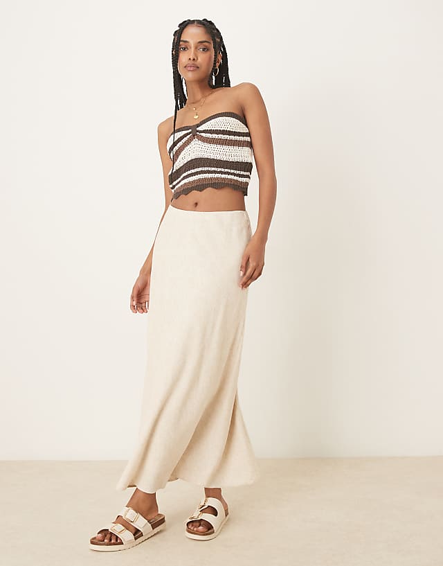asos Abercrombie & Fitch mid rise linen maxi skirt in oatmeal