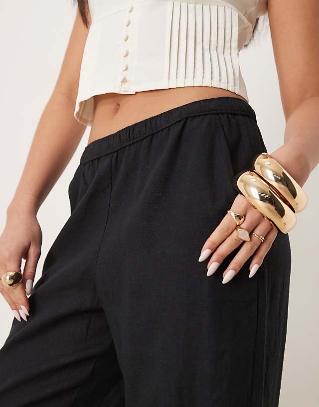 Asos Abercrombie & Fitch Pull On Linen Blend Straight Leg Trouser In Black