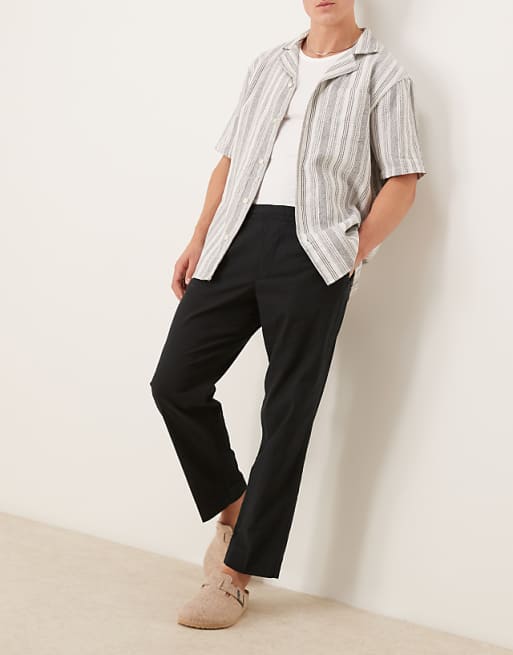 asos Abercrombie & Fitch pull on linen pleated loose fit trousers in black