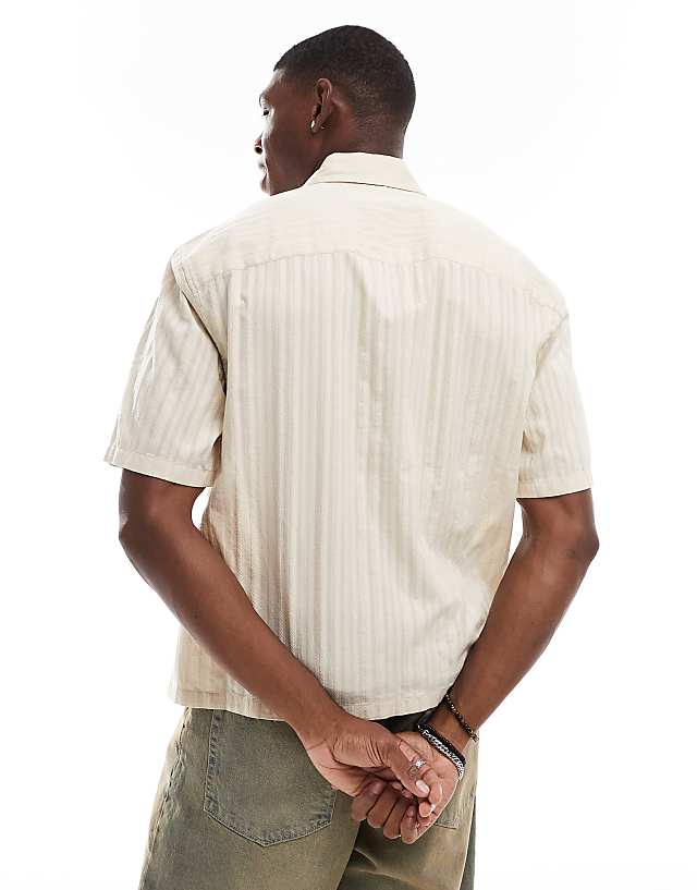Asos Abercrombie & Fitch Short Sleeve Linen Shirt In Beige