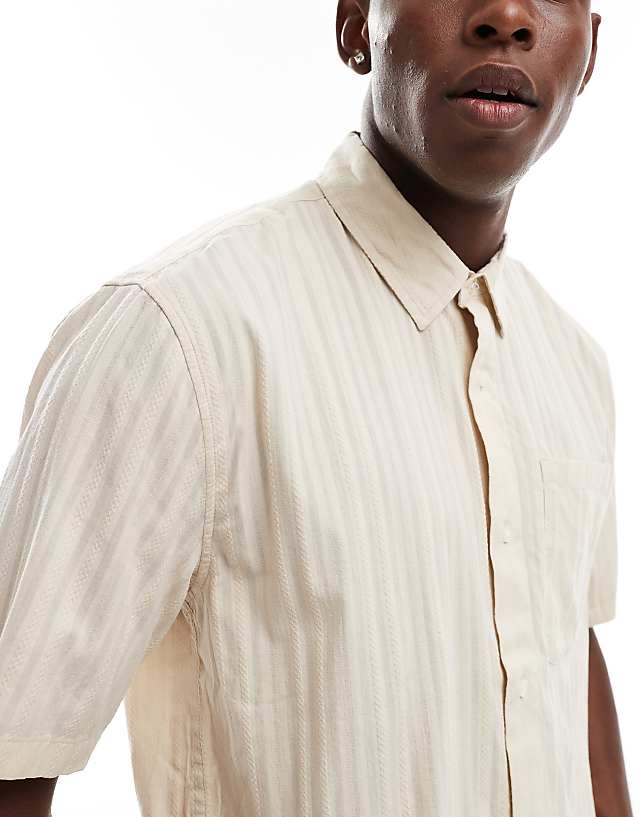 Asos Abercrombie & Fitch Short Sleeve Linen Shirt In Beige