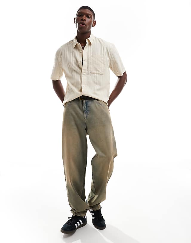 Asos Abercrombie & Fitch Short Sleeve Linen Shirt In Beige