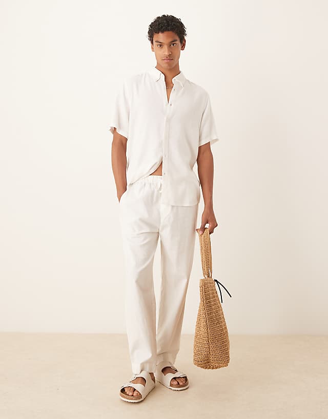 Asos Abercrombie & Fitch Short Sleeve Linen Shirt In White