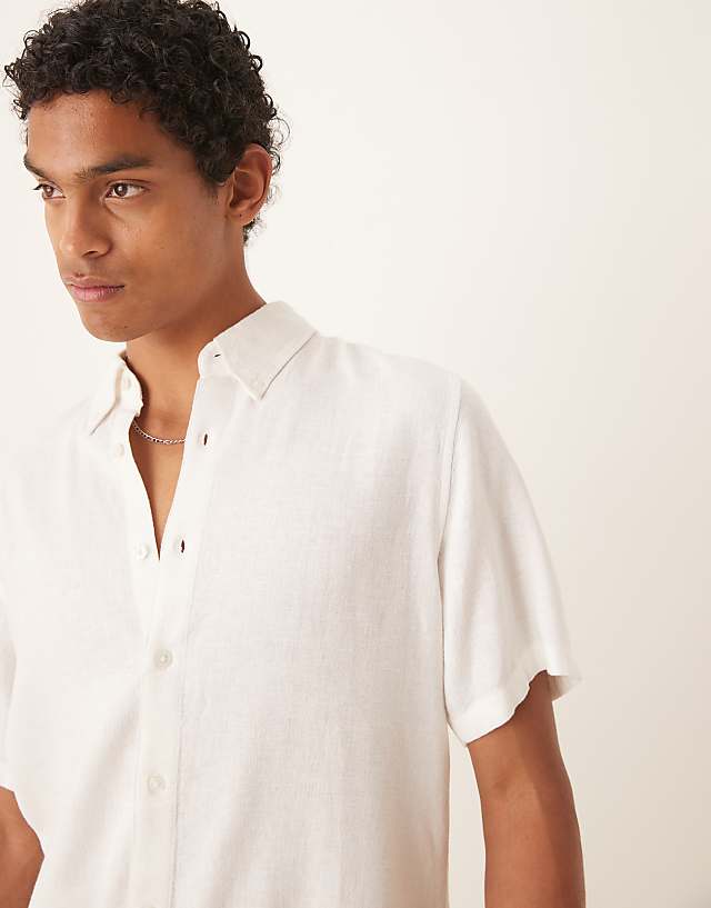 Asos Abercrombie & Fitch Short Sleeve Linen Shirt In White