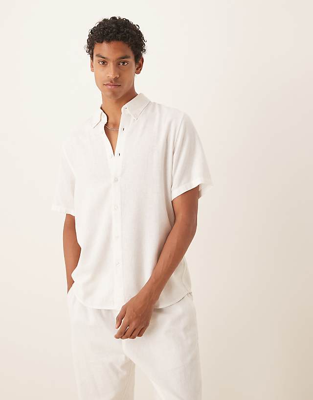 asos Abercrombie & Fitch short sleeve linen shirt in white