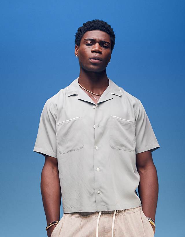 Asos Abercrombie & Fitch Short Sleeve Shirt In Sage Green