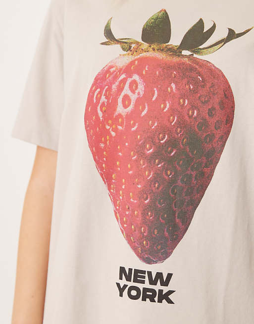 Asos Abercrombie & Fitch Short Sleeve Skimming Embellished Strawberry T-shirt In Beige