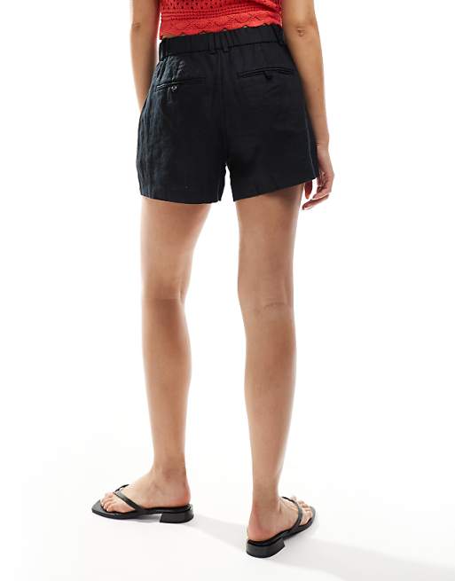 Asos Abercrombie & Fitch Sloane Linen Shorts In Black