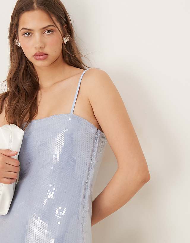 Asos Abercrombie & Fitch Strapless Sequin Slip Midi Dress In Blue